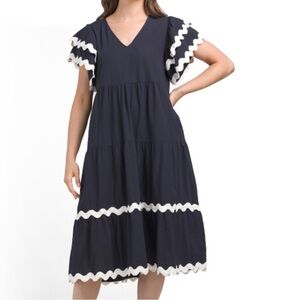 White Closet Elements 100% Cotton Navy Dress with White Trim